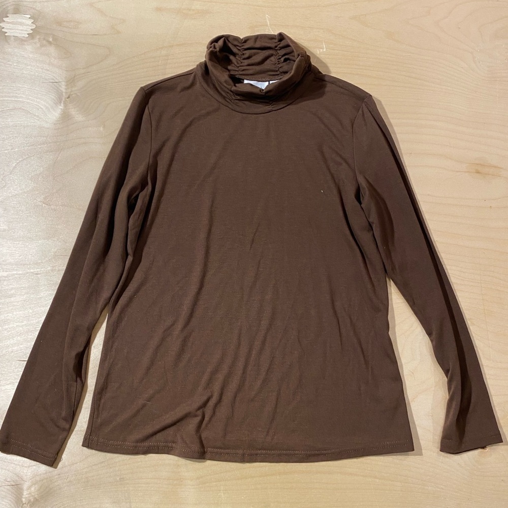 Kim Rogers Brown Long-Sleeve Turtleneck Top PM (QT)
